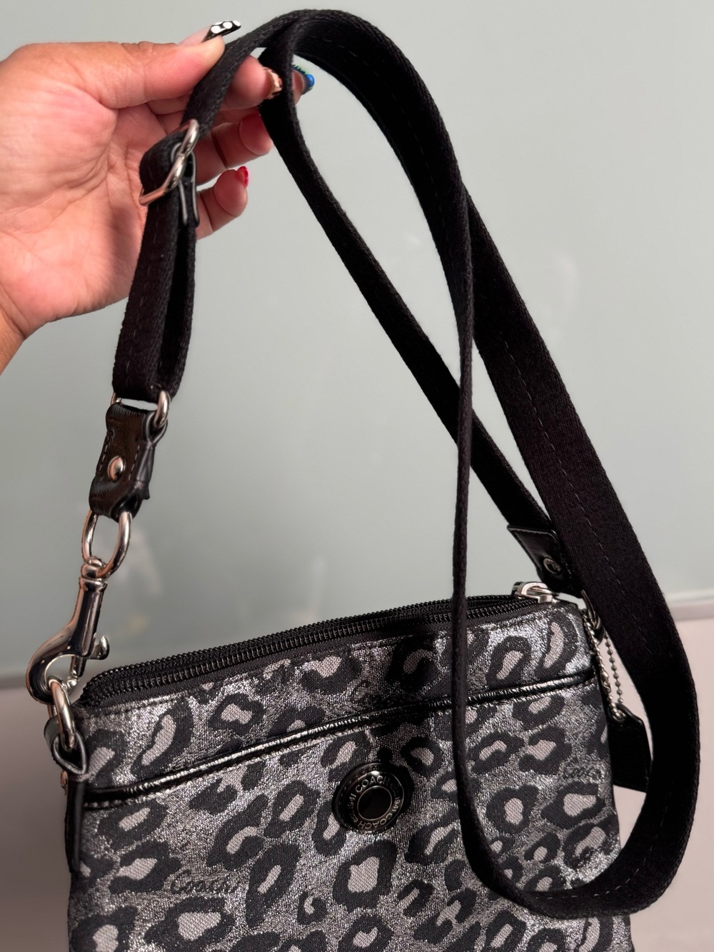 COACH Ocelot Black & Silver Crossbody Bag - Picture 4 of 6